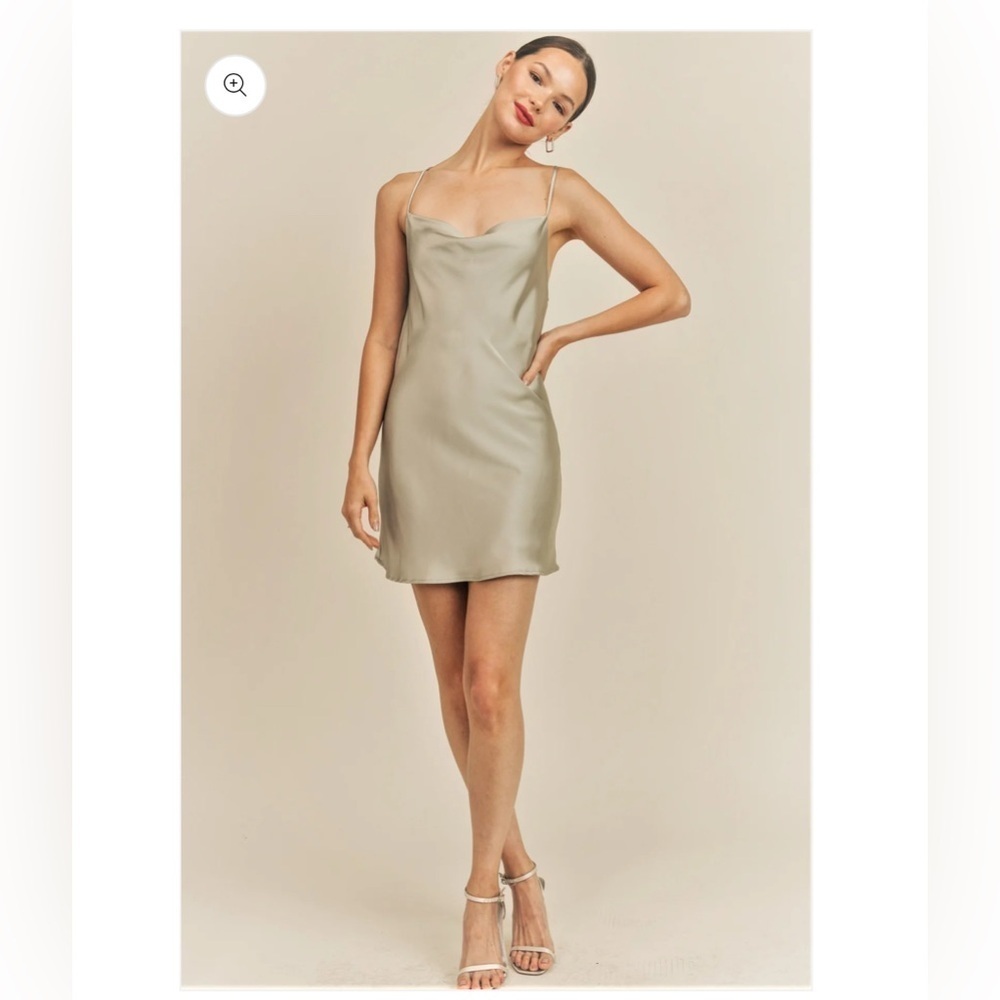 Reset By Jane Kira Cowl Neck Sleeveless Satin Slip Dress Open Back Small Wedding